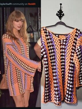 Handmade Taylor Swift Crochet Dress Size L/XL Boho Granny Square Sweater